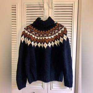 Rachel Zoe Navy Blue FairIsle Turtleneck Sweater